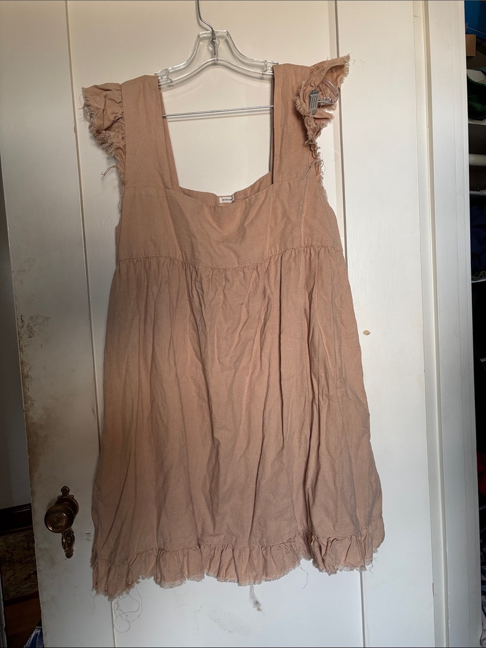 aerie XL tan linen blend raw edge ruffle babydoll dress - Picture 2 of 8